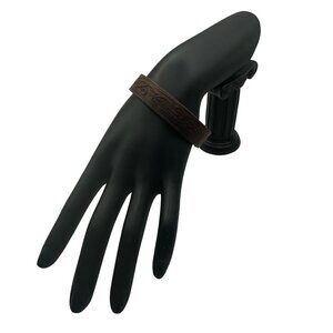 Handcrafted Brown Leather Bracelet With Embossed Floral Design & Snap Closure